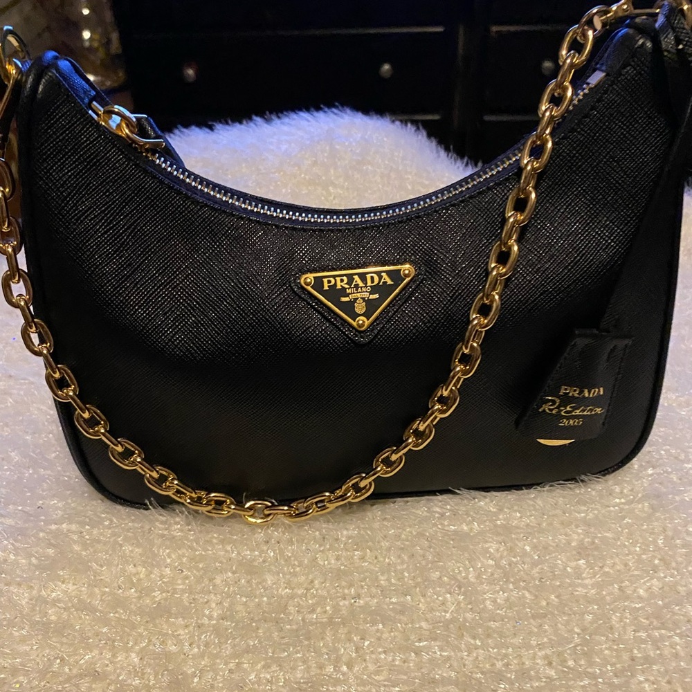 Prada Black Shoulder Bag with Gold Accents